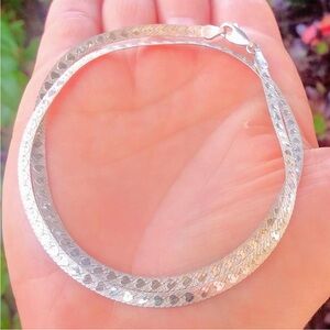 Vintage Italian Sterling Silver herringbone heart chain necklace from Italy